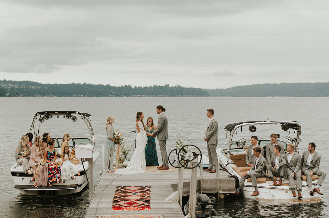 The ceremony took place right on the lake and the parties were sitting in boats