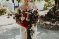 07 The wedding bouquet was dark, with bright and dark blooms and dried touches