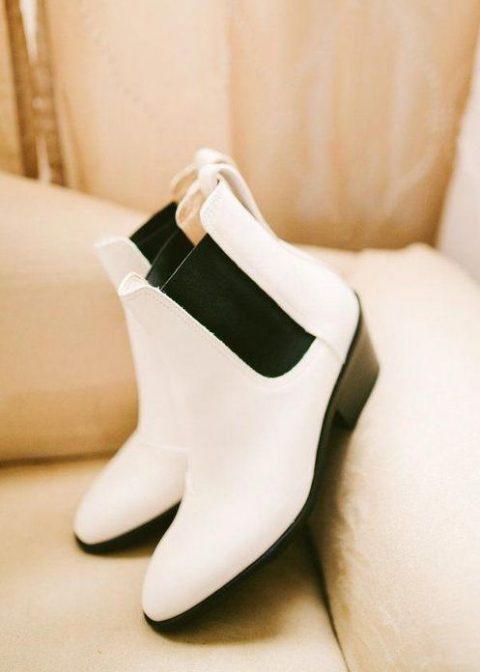 super elegant white Chelsea boots will make you feel comfortable and they look wedding-appropriate