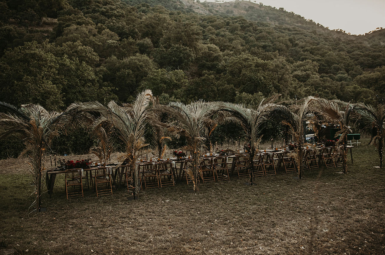 The wedding reception was lined up with dried fronds