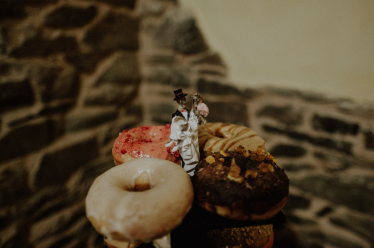 The wedding menu was done vegan and a donut tower was served instead of a wedding cake