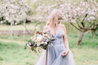 23 a strapless blue tulel wedding gown is a very romantic and chic idea for every bride