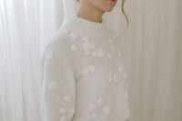 a chic bridal shower outfit with a botanical pattern sweater and a slip dress or skirt is a cool and simple combo