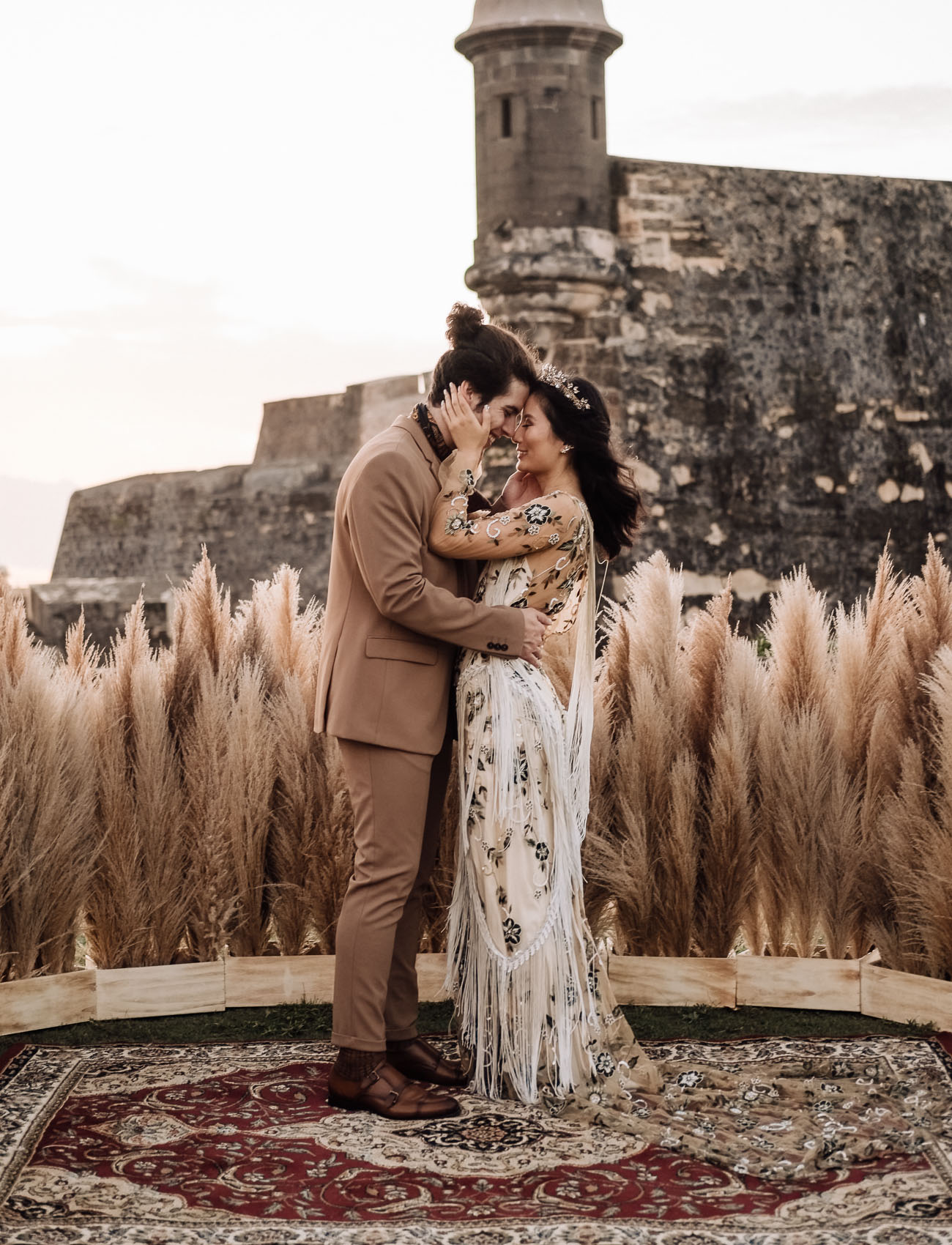 This destination wedding shoot took place in Puerto Rico, in a castle and was filled with all things boho