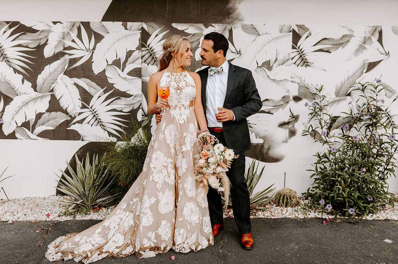 This wedding was super fun, funky and outdoor, with pastels, florals and painted palms