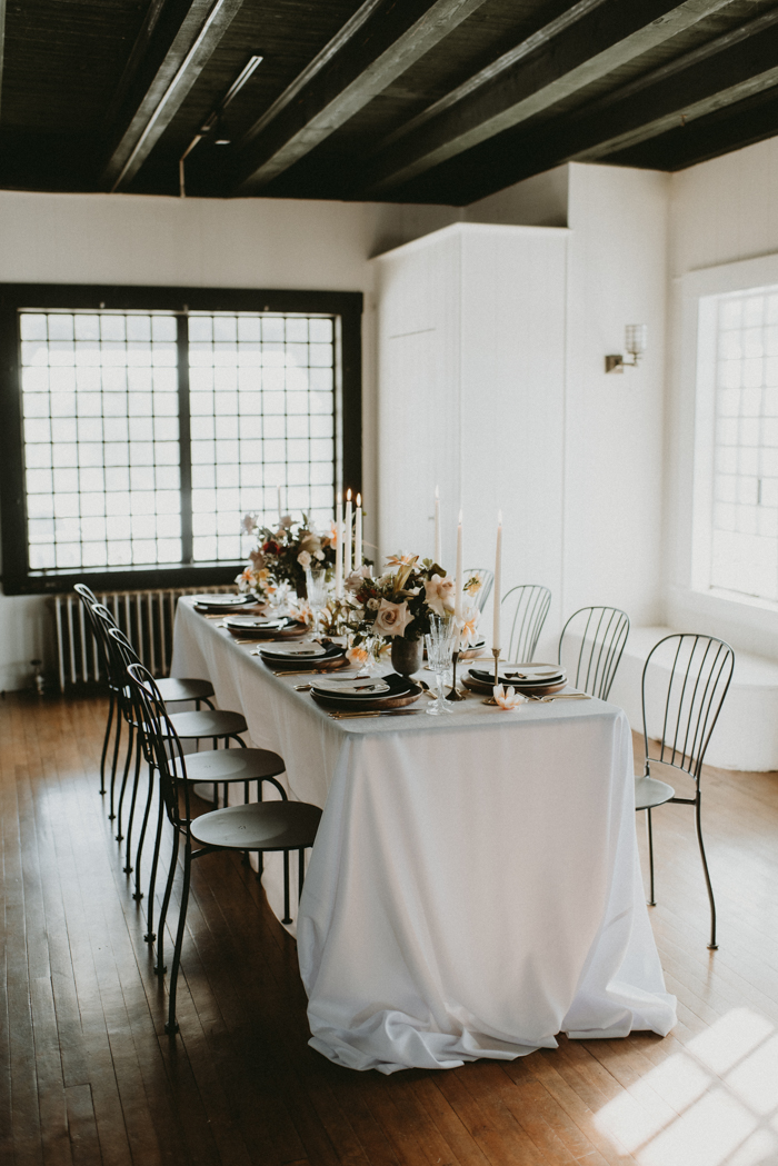The wedding reception space was done super elegant, chic and airy