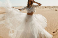 09 The second bridal look was done with an airy and embellished crop top plus a tiered tulle skirt