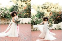 bride in a 70s inspired wedding dress