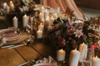 09 The wedding tablescape was done with woven chargers, linen napkins, candles and beautiful pink blooms