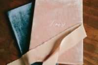 14 pretty crushed velvet upholstered wedding vow books look super chic