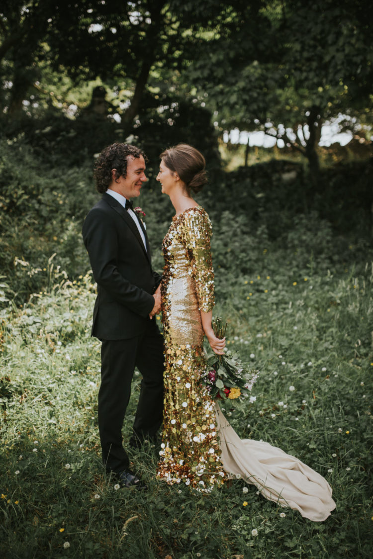 At Home DIY Wedding With A Gold Wedding Dress