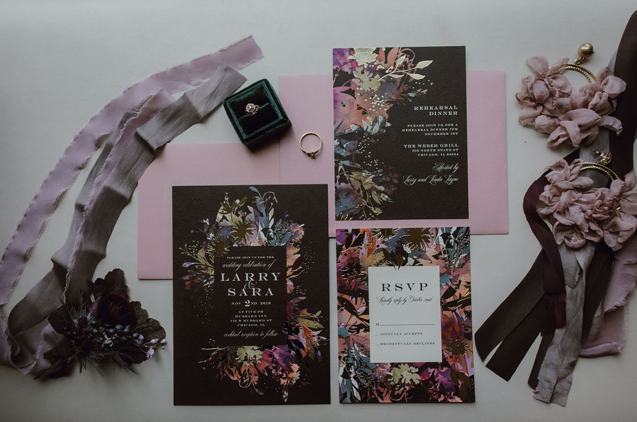 The moody floral invitation suite totally reflected the vibes of the wedding