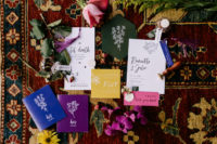 02 The wedding stationery was super colorful, with botanical prints and bold geometric shapes