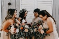 03 The bridesmaids were wearing mismatched nude maxi dresses