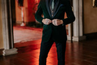 03 The groom was wearing black pants and a shirt, black boots, a dark green blazer and a tweed waistcoat