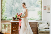 bride in a floral dress