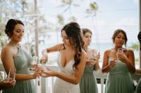 04 The bridesmaids were wearing mismatching mint maxi gowns