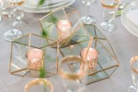 a trendy geometric cluster wedding centerpiece