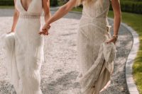 01 These lovely brides tied the knot having an intimate wedding, with a boho feel and gorgeous wedding dresses