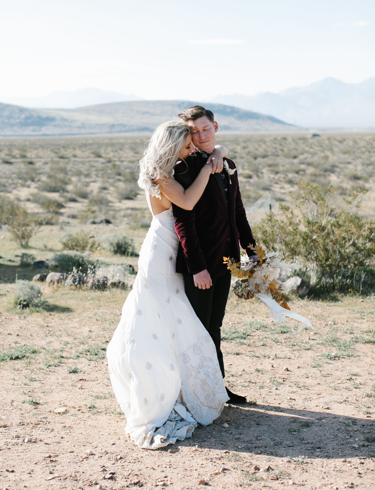 This beautiful couple went for a lovely festival desert wedding hiring an Airbnb
