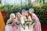 05 The bridesmaids were wearing mismatching pink maxi dresses
