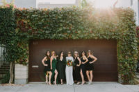 06 The bridesmaids were wearing mismatching black, green and hunter green dresses