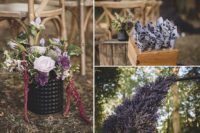 08 The wedding florals were done in purple and lilac, with greenery and pink touches