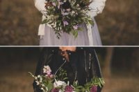 09 The wedding bouquets were textural, with much greenery, dark and lilac blooms