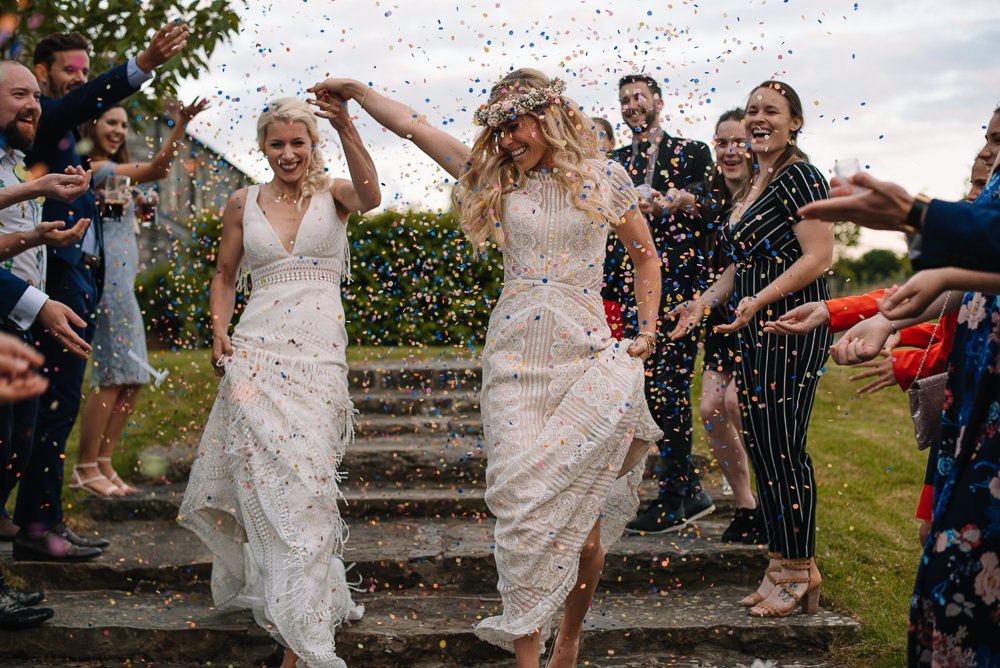 The brides and their guests had a lot of fun at the wedding