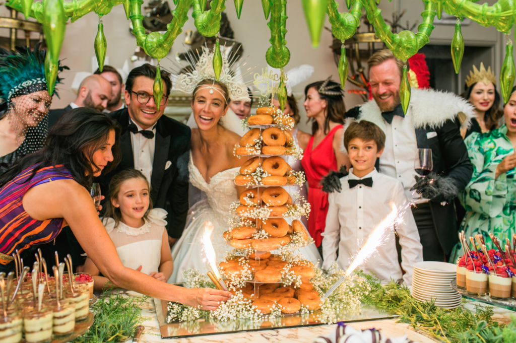 The wedding cake was skipped and the couple chose a donut tower