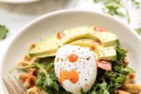 26 waffles with arugula, eggs, avocados and some sauce are amazing for a breakfast wedding