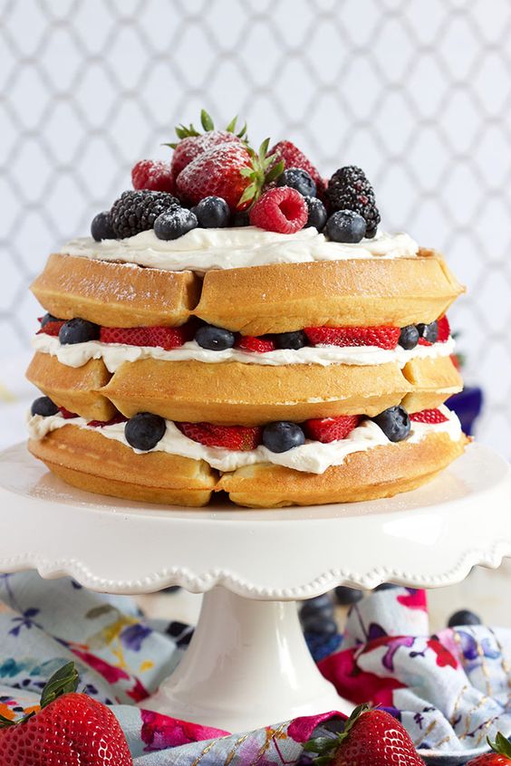 a delicious Belgian waffle wedding cake with cream and fresh berries is always a good idea for a wedding