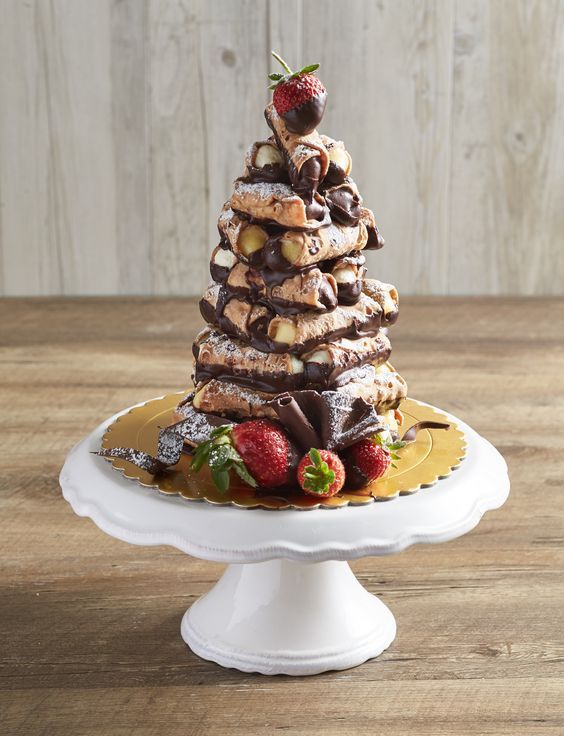 a mini waffle wedding cake with chocolate and strawberries is a fantastic idea for a small wedding