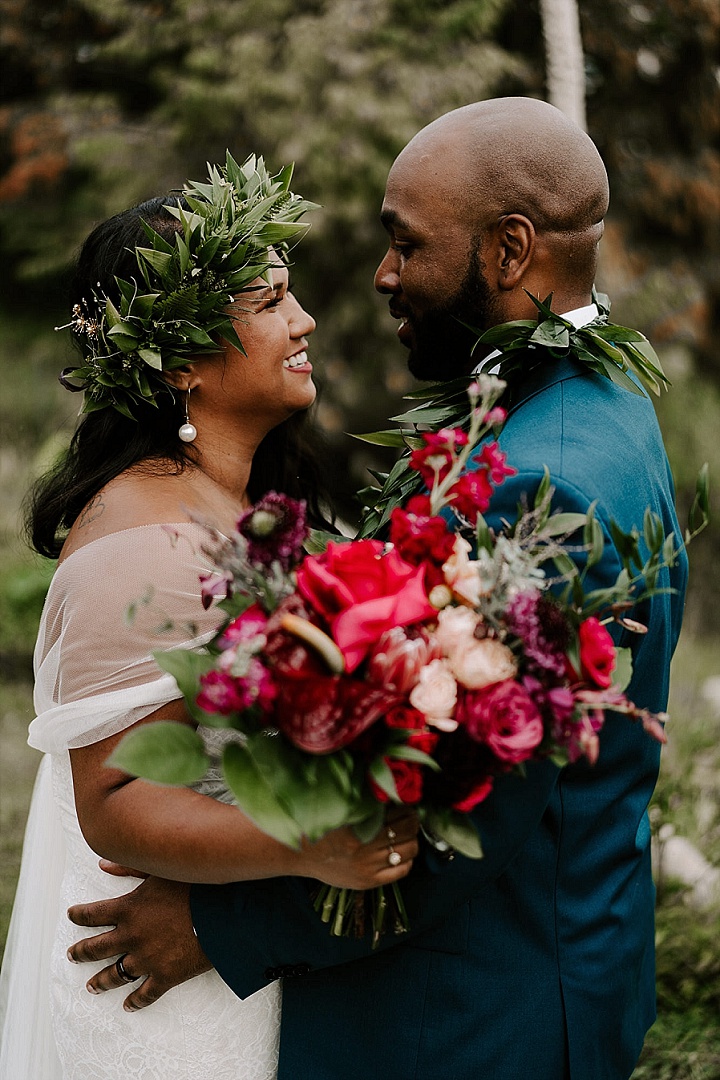 This NYC couple went for a lovely intimate wedding in Hawaii, with pizza, s'mores and everything they love