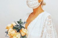 04 a custom lace face mask that match the wedding dress is a lovely idea to go for