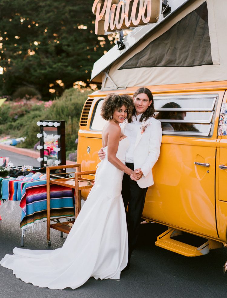 The couple rocked a 70s van and lots of colorful props for fun