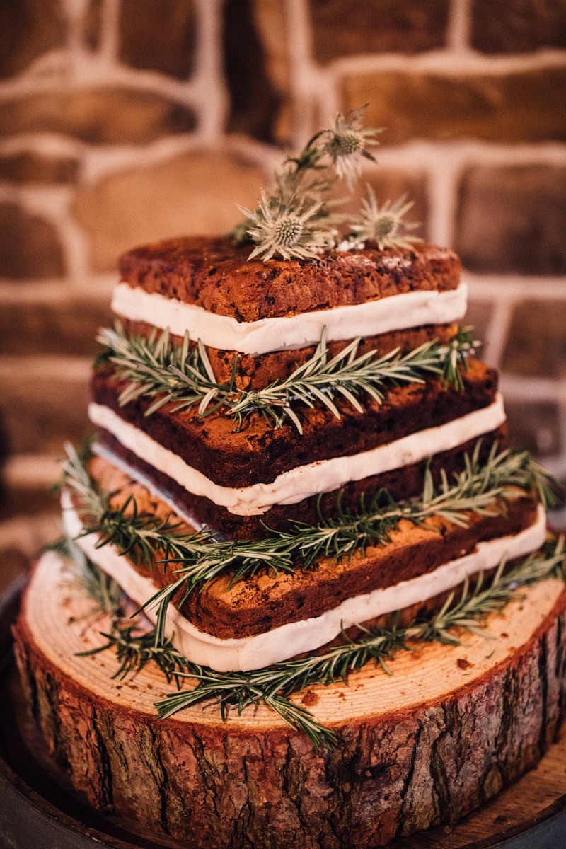 The wedding cake was a naked one and delicious, decorated with rosemary and thistles