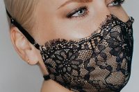 26 a nude and black lace face mask is a refined and chic option for a bride or bridesmaids