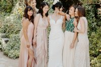 08 The bridesmaids were wearing mismatching blush and neutral dresses they liked