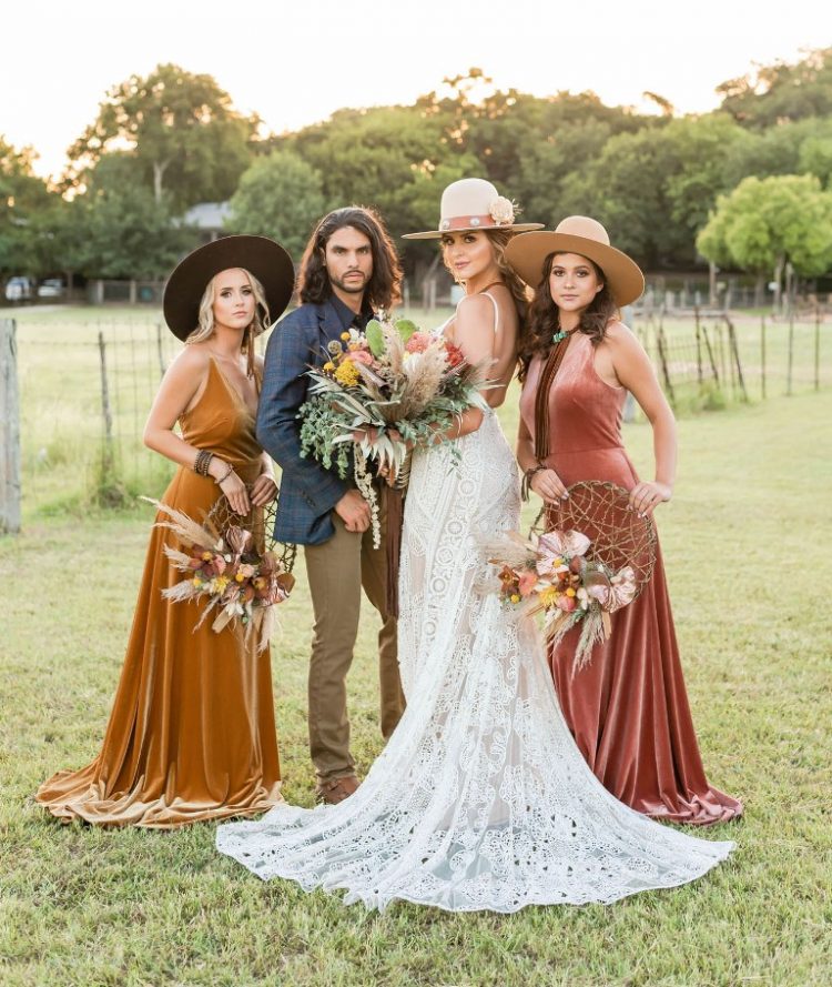 This amazing Texas boho wedding shoot was done in bold tones that are traditional for this place