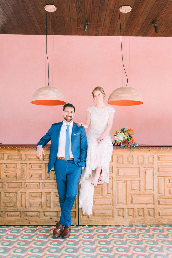 This couple chose Todos Los Santos as their destination for the wedding, with its mid century modern decor and muted patterns