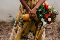 03 The bride was wearing a yellow floral A-line maxi dress, a colorful veil and a necklace