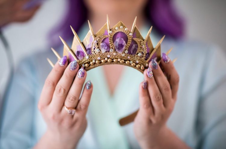 I adore this bridal crown with crystals and beads and a lovely wedding manicure, too