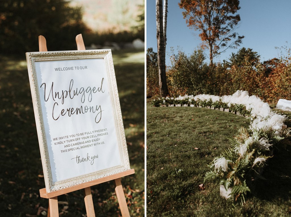 There was a beautiful white grass and greenery circular wedding altar