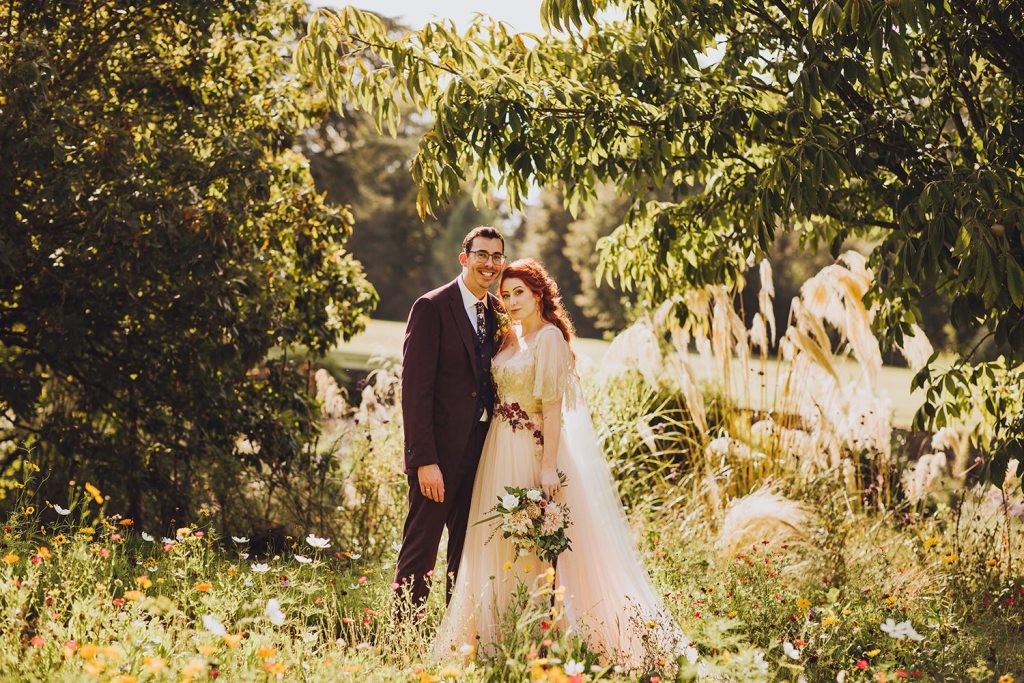 Beautiful fall gardens of the abbey became an amazing backdrop for the wedding portraits