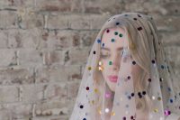 23 a white veil with colorful polka dots will show your playful mind and your love to colors