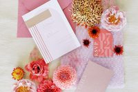02 The wedding invitation suite in pink, with printing and an envelope with a raw edge