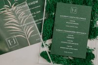 04 I love the wedding invitation suite in green, with moss and glass and tropical prints