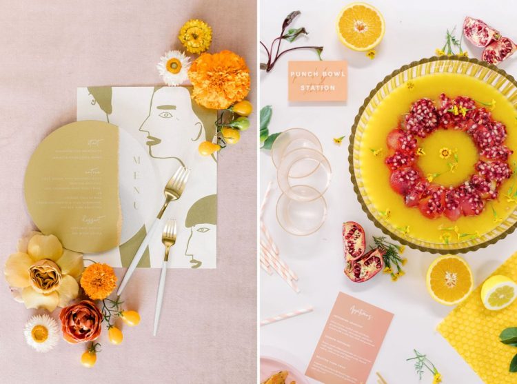 The wedding stationery was done with blush and peach stationery, bright blooms around