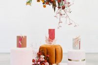 13 These three amazing wedding cakes with bold decor and much texture and an overhead installation just make me drop my jaw